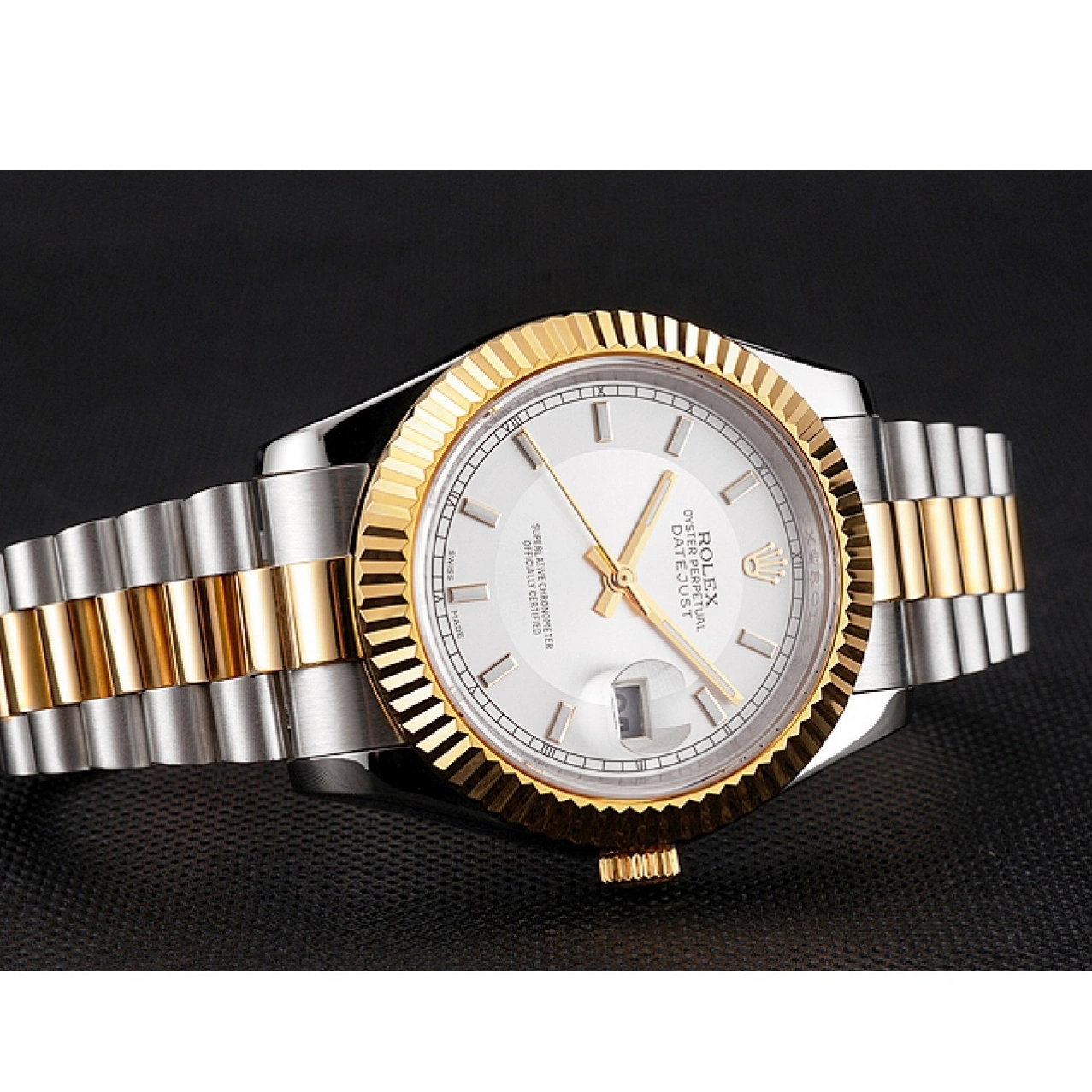Aaa replica watch Stainless Rolex Bezel Case Tone Swiss Two White Dial Datejust Steel Gold Bracelet Gold 0722